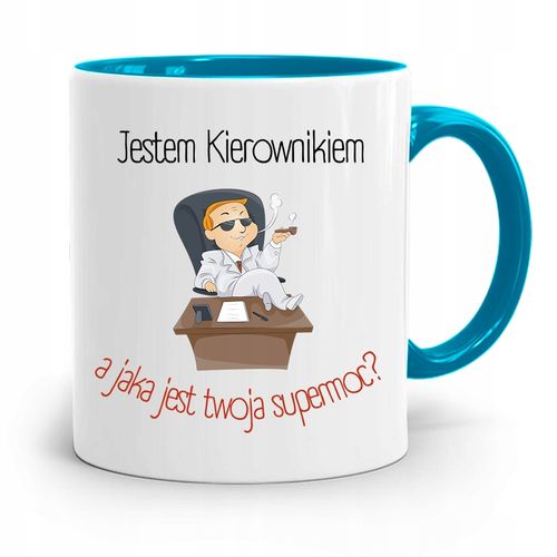 Kubek Błękitny Dla Kierownika Jestem Kierownikiem Z Nadrukiem Ze Zdjęciem na Arena.pl
