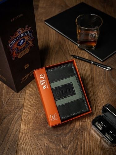 pionowy portfel męski, skóra naturalna, nubuk i jeans always wild na Arena.pl