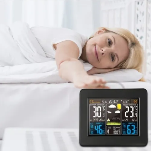 BEZPRZEWODOWA STACJA POGODY LCD POGODOWA HIGROMETR BAROMETR DCF + CZUJNIK na Arena.pl