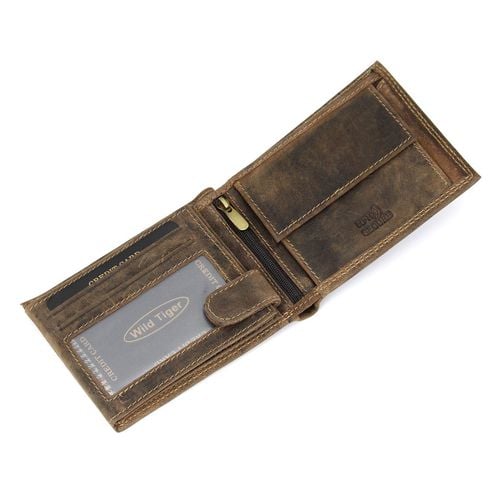 portfel męski wild tiger  - ciemnobrązowy na Arena.pl