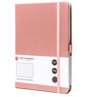 różowy notes w formacie b6 zadrukowany w linie, wyposażony w gumkę