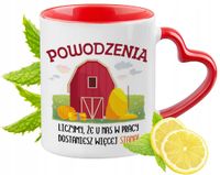 Powitanie W Pracy Kubek Czerwony Z Uszkiem W Kształcie Serca Na Prezent