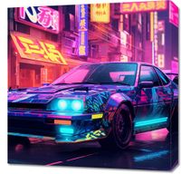 Obraz 60x60cm Nocny Rajd w Neo-Tokio