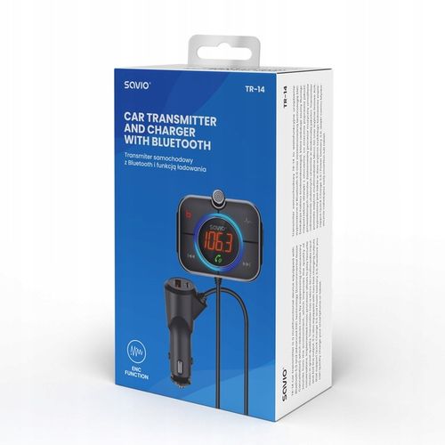 Transmiter FM Bluetooth Ładowarka USB QC SAVIO TR-14 Zestaw na Arena.pl
