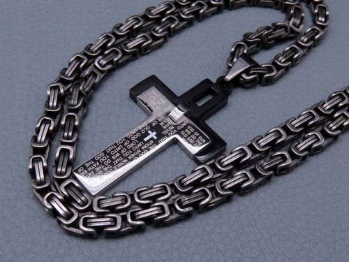 CZARNY ŁAŃCUSZEK + KRZYŻYK CZARNA STAL CHIRURGICZNA 316L SPLOT KRÓLEWSKI na Arena.pl
