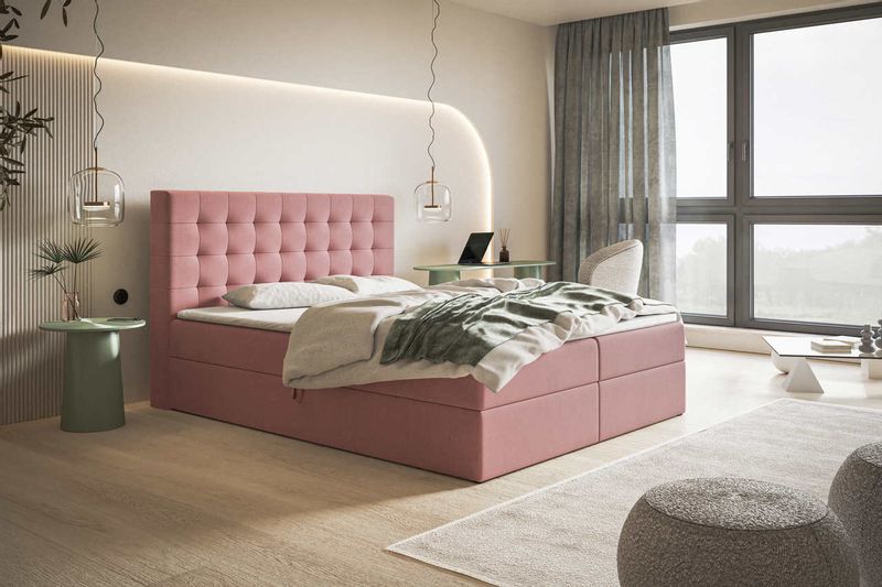 Kontynentalne łóżko tapicerowane Box II 180x200 pikowane wezgłowie zdjęcie 7