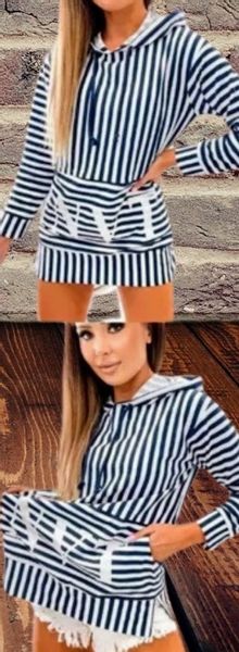 BLUZA z kapturem W PASKI CLASSIC COLLECTION Z printem r.M (38) zdjęcie 5