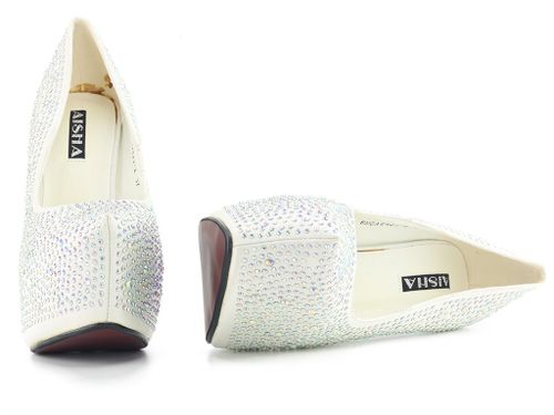 Białe szpilki na platformie z cyrkoniami 35 na Arena.pl