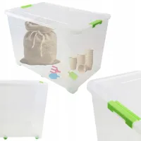 POJEMNIK PLASTIKOWY BOX 70L PRZEZROCZYSTY Z POKRYWKĄ SKRZYNIA NA KÓŁKACH