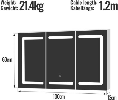 MIADOMODO Szafka z lustrem z oświetleniem LED, 100 x 60 cm na Arena.pl