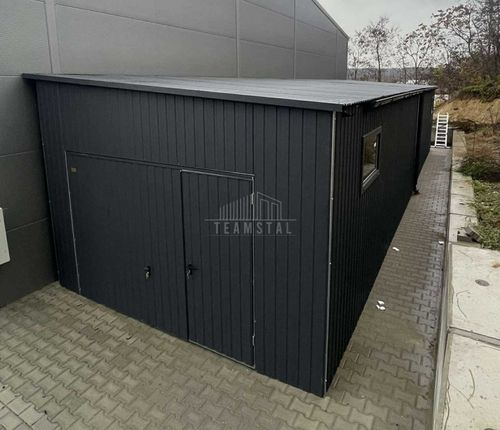 Garaż blaszany 4,5x10m 2x brama uchylna 2x drzwi okno rynny dach TS1009 na Arena.pl