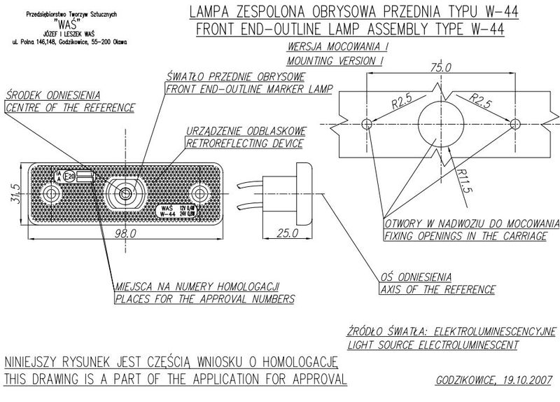 Lampa LED zespolona obrysowa przednia W44 (219P) zdjęcie 6