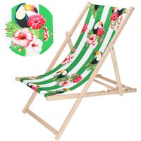 Leżak ogrodowy, drewniany z 3-stopniową regulacją, plażowy, balkonowy, biało-zielony