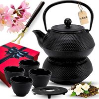 CZAJNIK ŻELIWNY EMALIOWANY DO HERBATY 0,9L Z PODGRZEWACZEM 4 CZARKI PREZENT