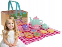 ZESTAW PIKNIKOWY DLA DZIECI duży koszyk + kocyk + akcesoria kuchenne