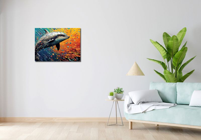 Obraz 70x50cm Delfin w Palecie Barw zdjęcie 2