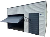 Garaż blaszany 5x6 Brama uchylna + drzwi biały spad w tył GP120