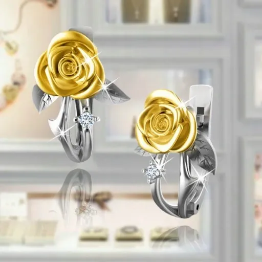 KOLCZYKI SREBRNE RÓŻE 925 RODOWANE GRAWER zdjęcie 11