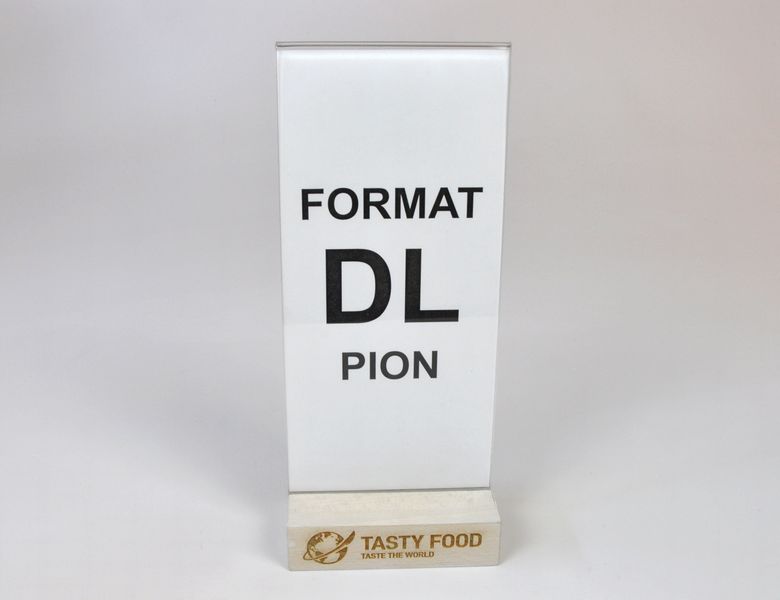 stojak na menu ulotkę plexi + drewniana podstawka z grawerem DL 10 szt zdjęcie 2