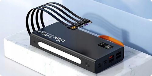 MOCNY POWERBANK 30000MAH 66W LATARKA LCD LED 4 USB USB-C + KABEL 3W1 na Arena.pl