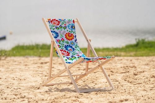 Leżak OGRODOWY DRAWNIANY JASNY z nadrukiem FOLK na PLAŻĘ TARAS BALKON na Arena.pl