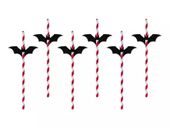 Słomki papierowe z nietoperzem Halloween, 6 szt.