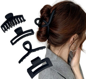 Zestaw 4 solidnych czarnych spinek do włosów duża klamra