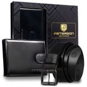 zestaw prezentowy: skórzany, poziomy portfel męski w czarnym kolorze