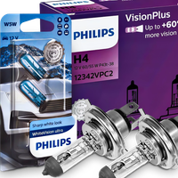 Żarówki H4 Philips Vision Plus 60 12V 60/55W  + W5W White Vision Ultra