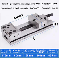 Precyzyjne imadło maszynowe GT Rozmiar: 7/GT - 175/400 - H60 - L655