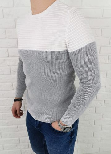 Szaro-bialy sweter męski 3532 - L na Arena.pl