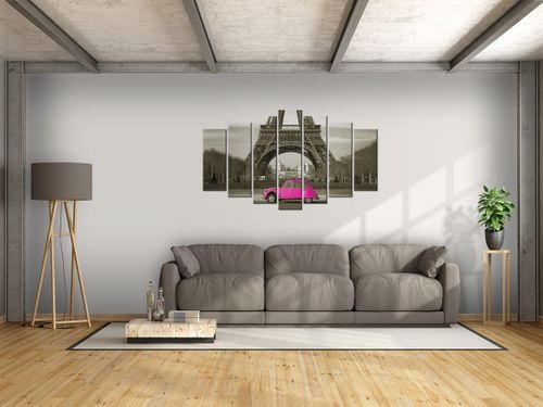 Obraz Auto przed Wieżą Eiffla 140x80 tryptyk na Arena.pl