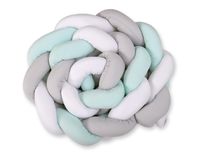 Ochraniacz warkocz pleciony do łóżeczka XXL - biało-szary - miętowy