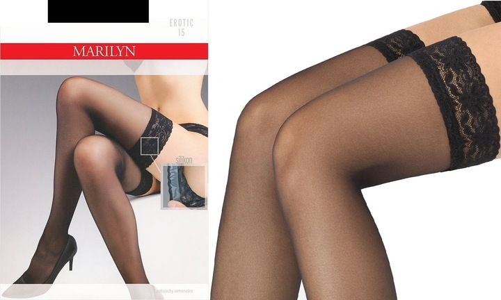 MARILYN Pończochy damskie samonośne klasyczne EROTIC 15 den czarne NERO 5XL zdjęcie 1