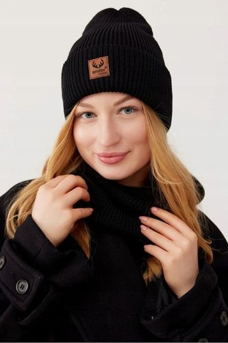 Komplet damski Ander czapka i komin zimowy wełna merino BRIGID BLACK na Arena.pl