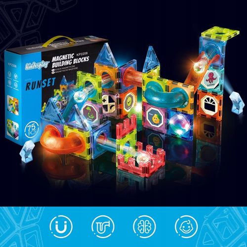 KLOCKI MAGNETYCZNE KONSTRUKCYJNE ŚWIECĄCY TOR PANELE 75 elementów na Arena.pl