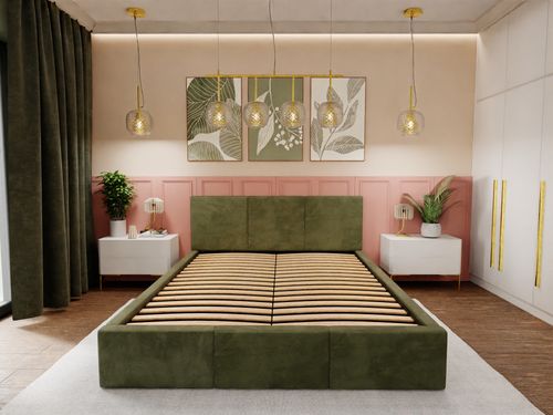 ŁÓŻKO TAPICEROWANE DO SYPIALNI 120x200 ŁÓŻKO PODWÓJNE Z POJEMNIKIEM KHAKI na Arena.pl