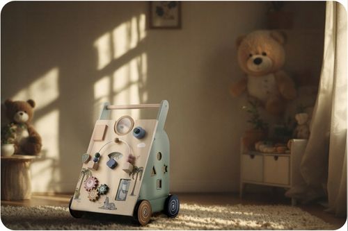 Drewniany chodzik dla dziecka pchacz sensoryczny jeździk do zabawy Nukido na Arena.pl