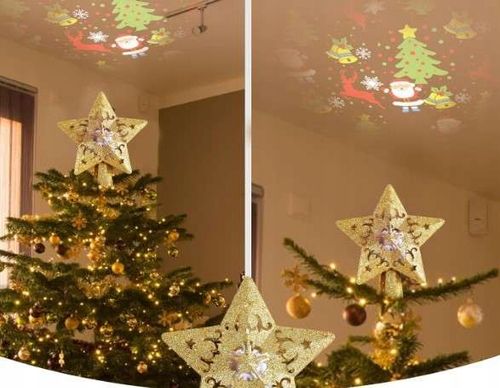 Gwiazda na choinkę z projektorem LED na czubek brokatowa złota 3D 24 x 20cm na Arena.pl