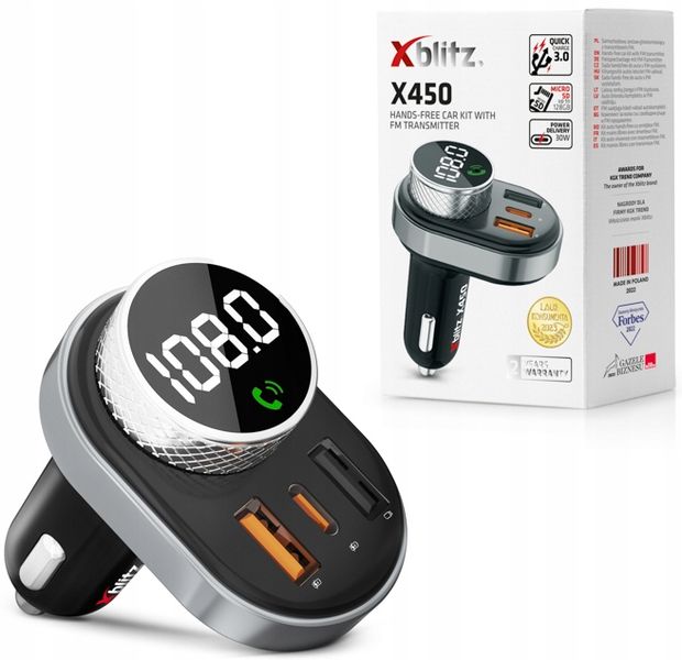 Zestaw głośnomówiący Xblitz X450 + Transmiter FM Bluetooth USB zdjęcie 2