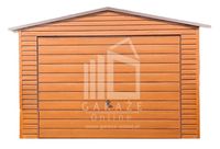 GARAŻ BLASZANY 3,5m x 6m dwuspad - Brama uchylna + drzwi - złoty dąb 3,5x6