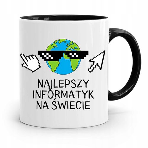 Kubek Czarny Informatyka Programisty Najlepszy Inf Z Nadrukiem Ze Zdjęciem na Arena.pl