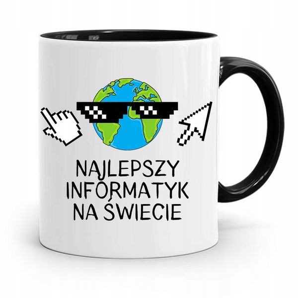 Kubek Czarny Informatyka Programisty Najlepszy Inf Z Nadrukiem Ze Zdjęciem zdjęcie 1