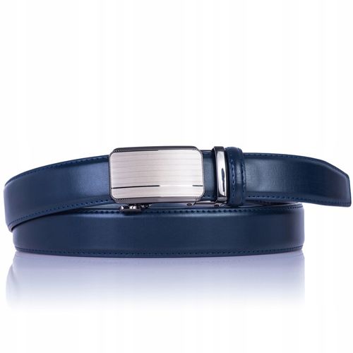 Pasek Męski Skórzany GRANATOWY klamra automatyczna na Arena.pl