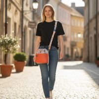 Torebka Sakiewka Pomarańczowa z Motywem Ludowych Kwiatów – Handmade