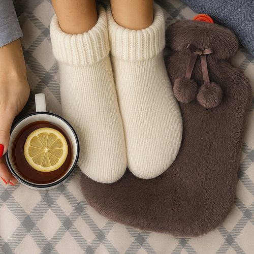 Gumowy termofor duży na wodę w miękkim pluszowym pokrowcu 2l kolor brązowy na Arena.pl