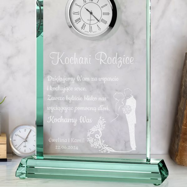PODZIĘKOWANIE DLA RODZICÓW na ślub wesele Statuetka Zegar +GRAWER zdjęcie 3