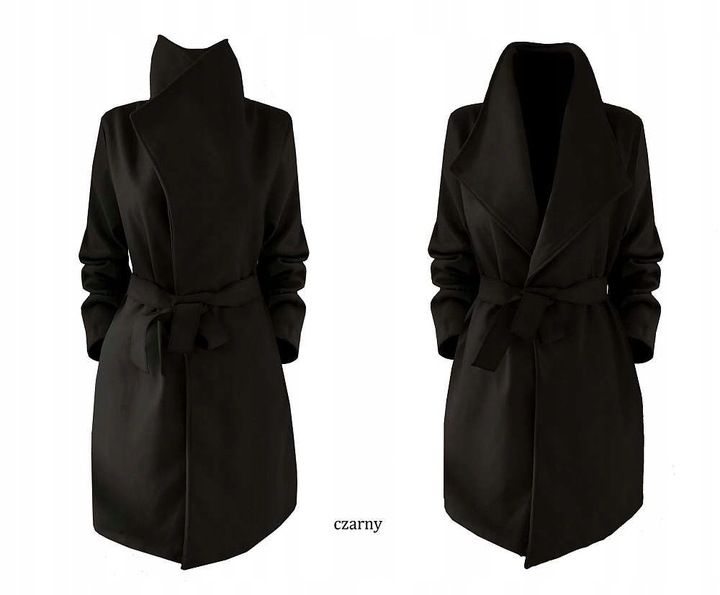 PŁASZCZ blogger KLASYCZNY klapy pasek CZERWONY zdjęcie 12