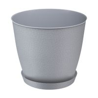 Doniczka z podstawką PELLA 14,5 cm szara tworzywo sztuczne pojemność 1,4l