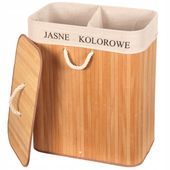 KOSZ BAMBUSOWY DUŻY NA PRANIE BIELIZNE DWIE KOMORY Z POKRYWĄ 100 L